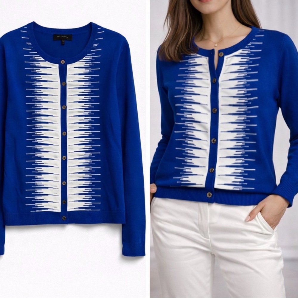 St. John Royal Blue and White Cardigan